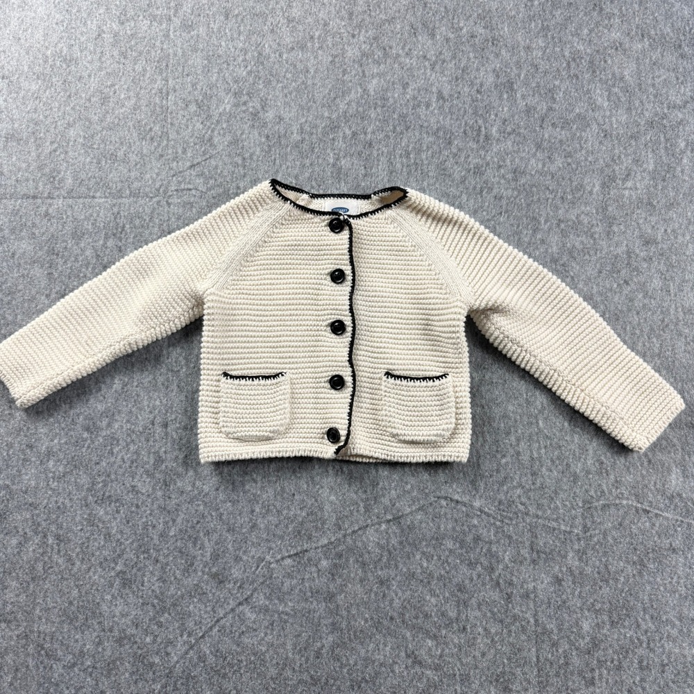 Old Navy Cardigan Sweater Girls Knit 2T Toddler  Cream Black Contrast Trim